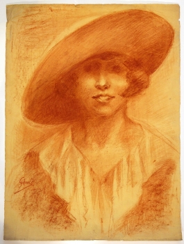 Chéret, Jules. Portrait einer jungen Frau mit Hut. (00684)