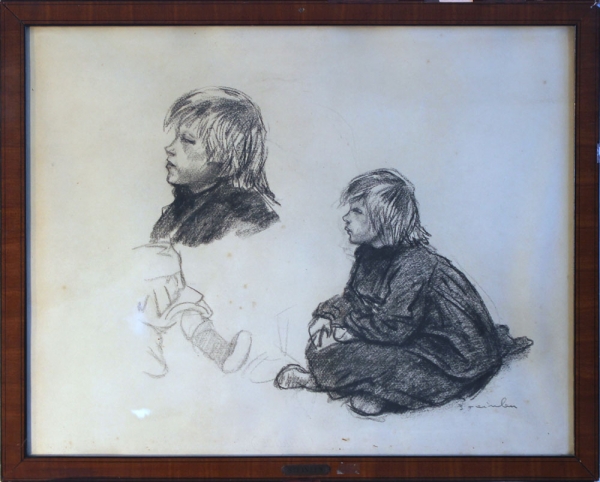 Steinlen, Théophile Alexandre. Studienzeichnung Kind. Signiert (01813)